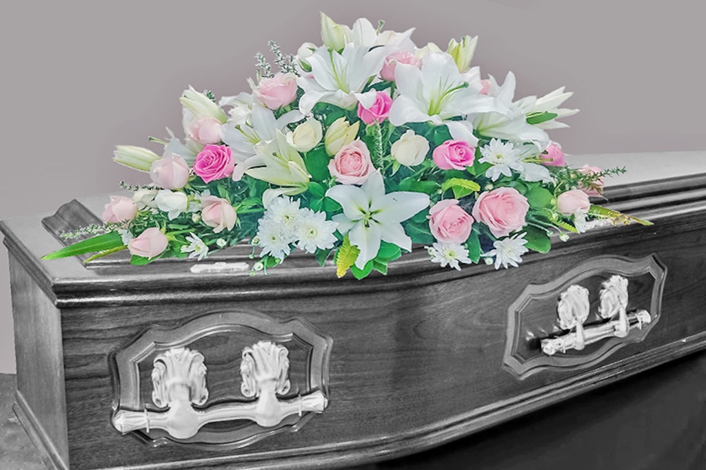 Pink and White and Green casket Spray