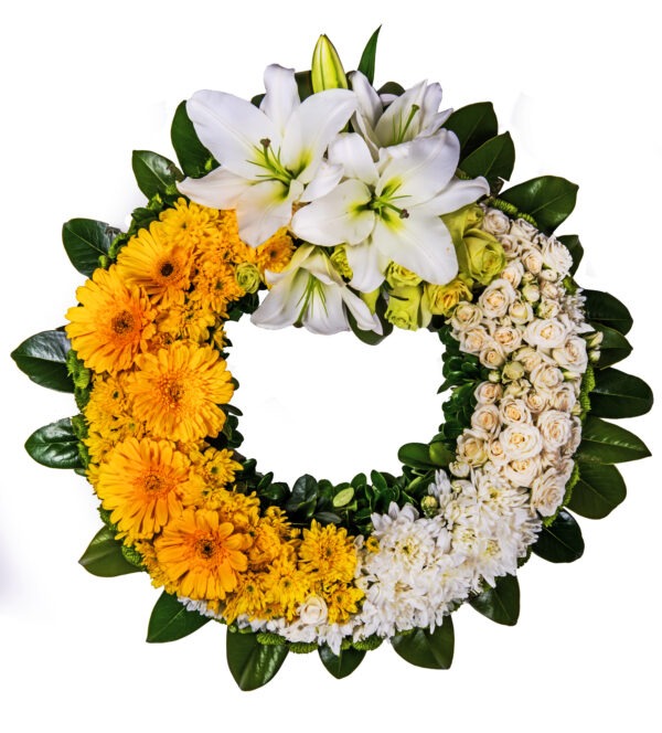 Funeral Wreath yellow and white 65 cm